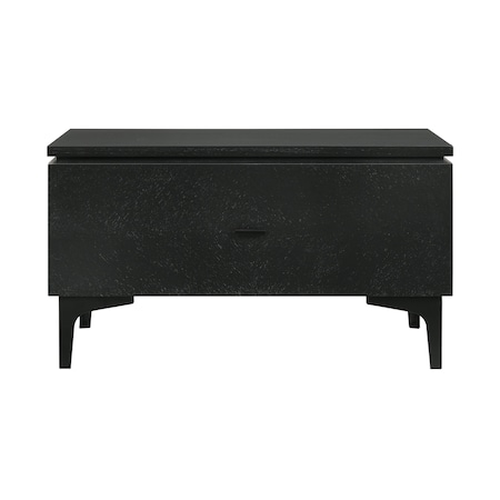 Armen Living Legend Black Glaze Ash Veneer 1 Drawer Nightstand with Metal Legs LCLELABL